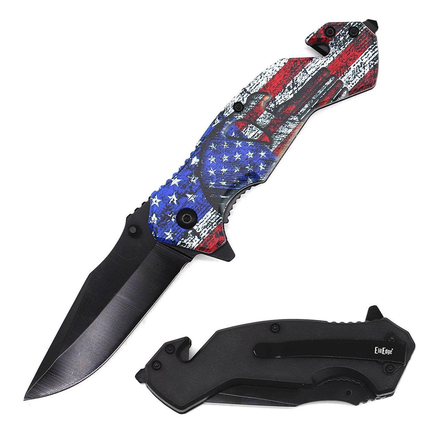 4.75" Closed USA Skull Design Tactical Rescue Spring Assist Knife