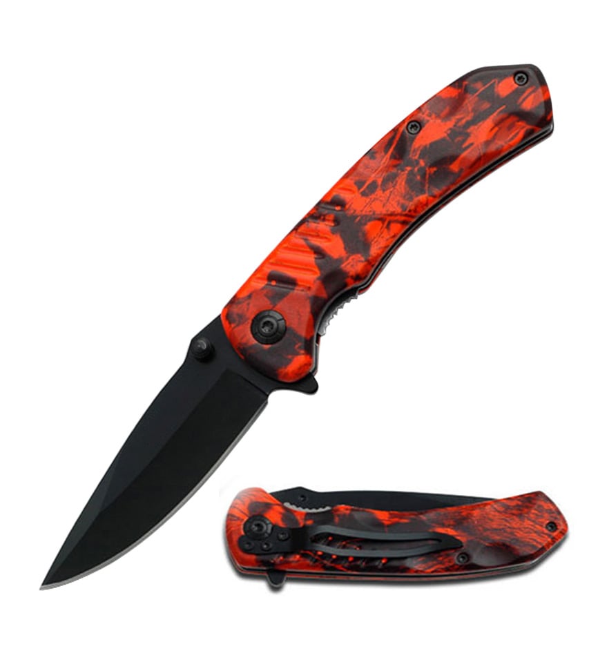 4.5" Closed Red Camo Handle Assisted Open Folding Pocket Knife