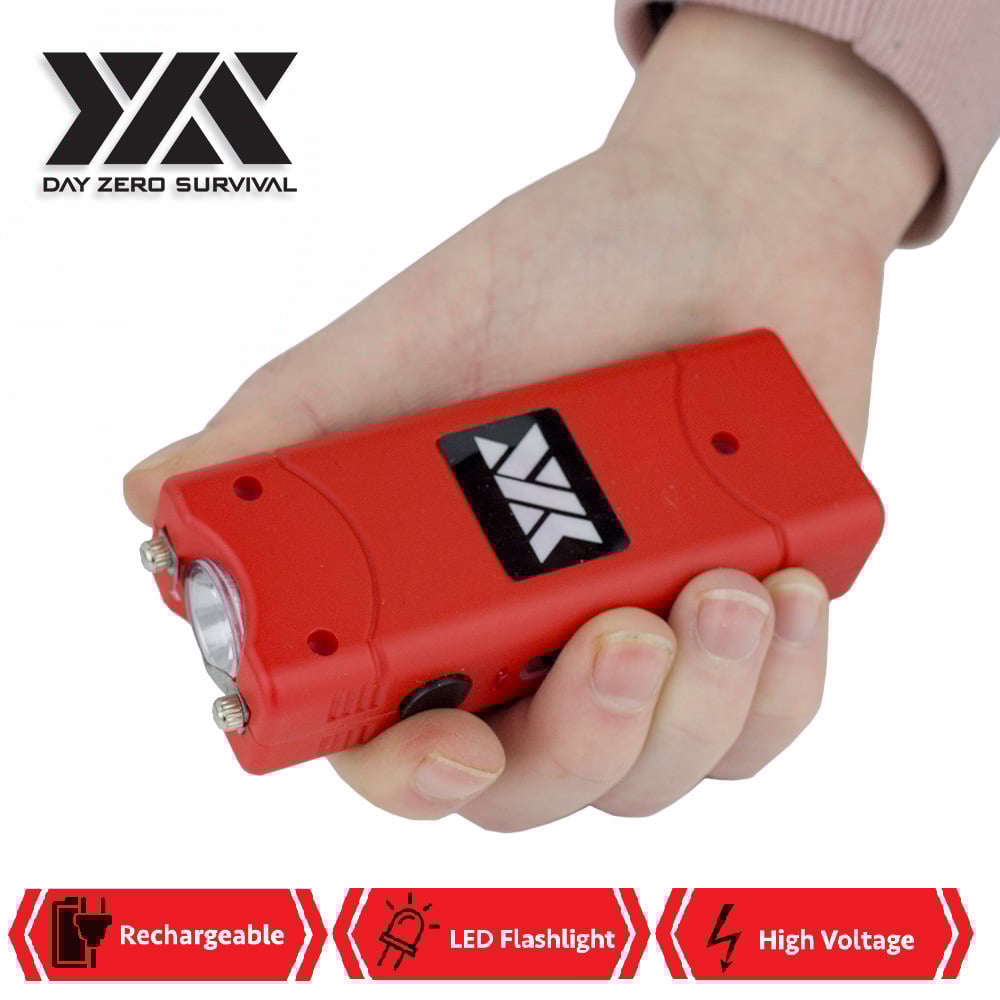 Red DZS Rechargeable Self Defense Ultra Mini Stun Gun With LED FlashLight