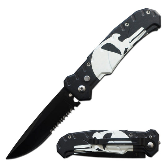 4.5" Closed Ballistic Switch Blade Automatic Knife - Skull Punisher