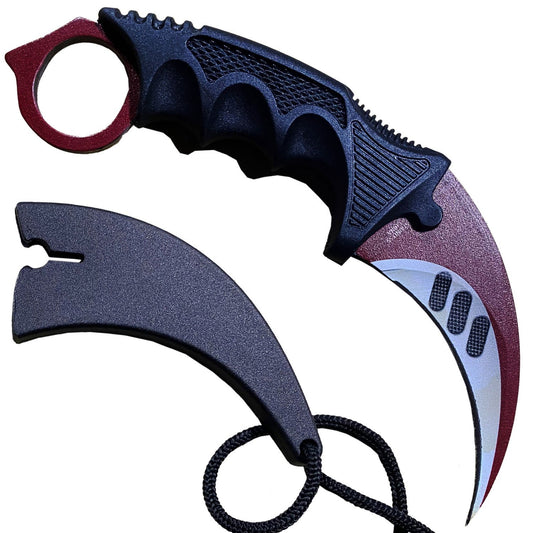 7.6" Red Autotronic Military Combat Tactical CSGO Karambit Neck Knife w Sheath
