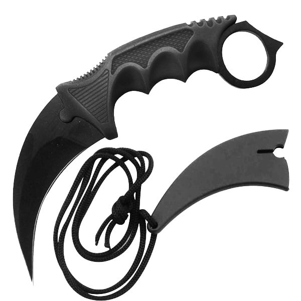 Black Tactical Combat Karambit Neck Knife Survival Hunting Fixed Blade