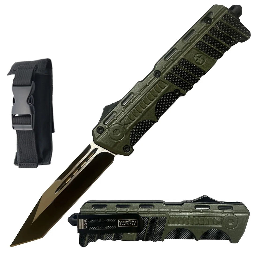 9" Pistol Shape Military Green OTF Dual Action Automatic Knife