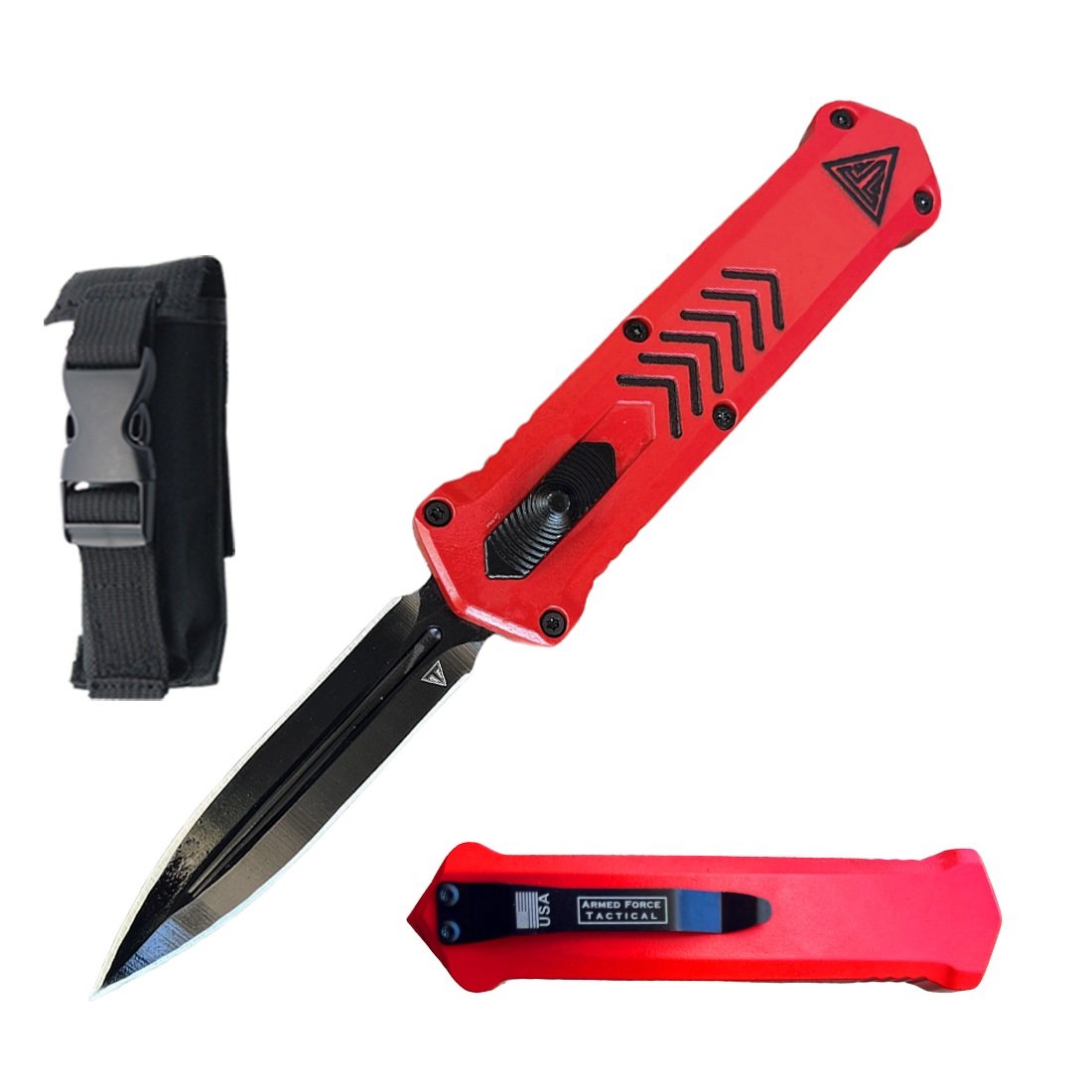 7.5" Red Automatic Dagger Point Blade Out The Front OTF Knife