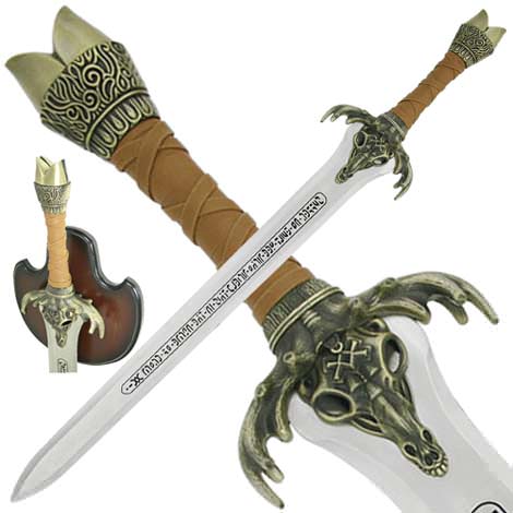 Barbarian Father's Medieval Rams Head Sword With Wall Plaque