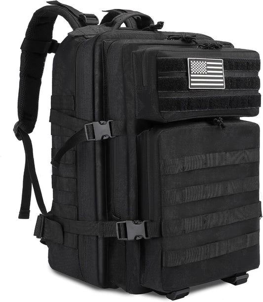 Military Tactical Backpack Assault Pack Molle Bag Backpacks 45L For Camping,Hunting,Hiking (Black)