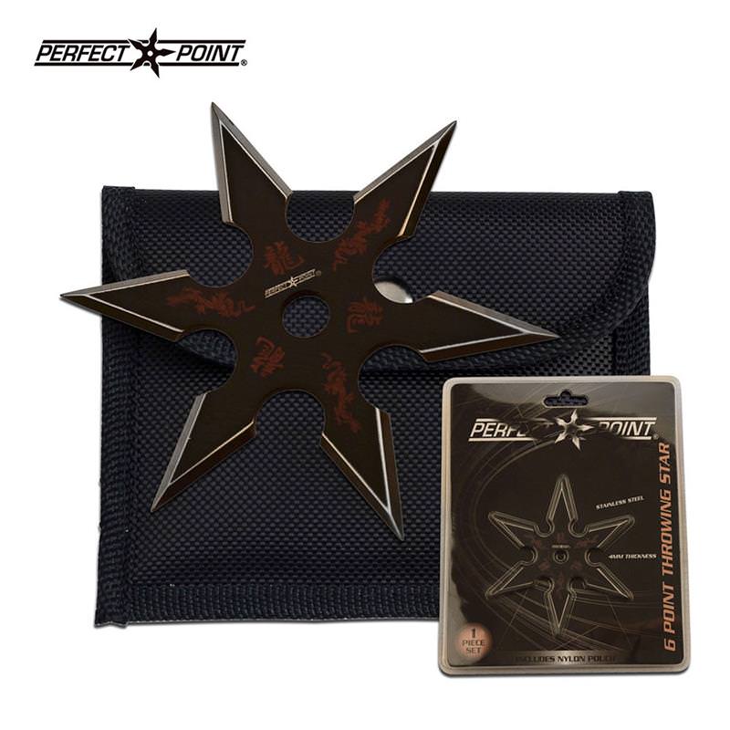 4mm Thick Black Throwing Star Six-Point Chinese Dragon Symbol Ninja Knife