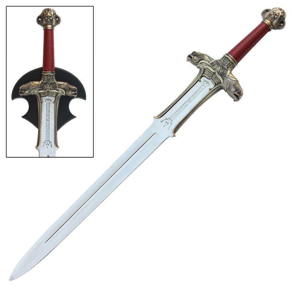Medieval Barbarian Atlantean Sword With Wall Display Plaque