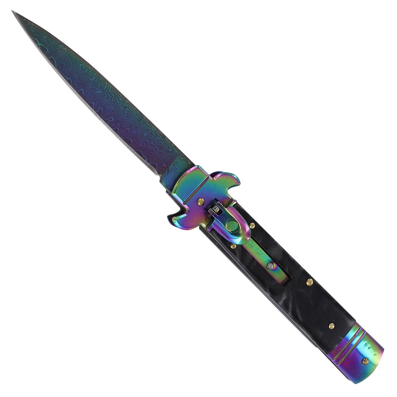 9.5" Poison Jab Damascus Steel Titanium Automatic Stiletto Lever Lock Knife