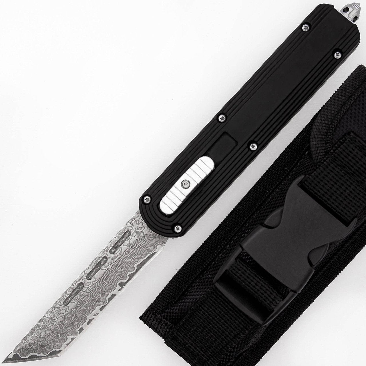 9.5" Damascus Steel Dual Action Automatic Out The Front Pocket Knife