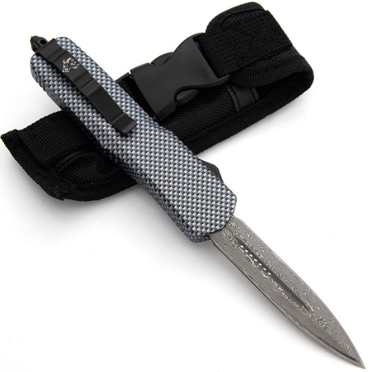 9" Free Runner Damascus OTF Out the Front Automatic Knife