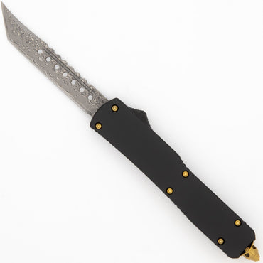 8.6" Dipping in Gold Damascus Tanto Automatic Out the Front Knife