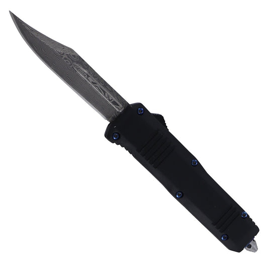 6.9" Touch of Sapphire Damascus Steel Compact Automatic OTF knife