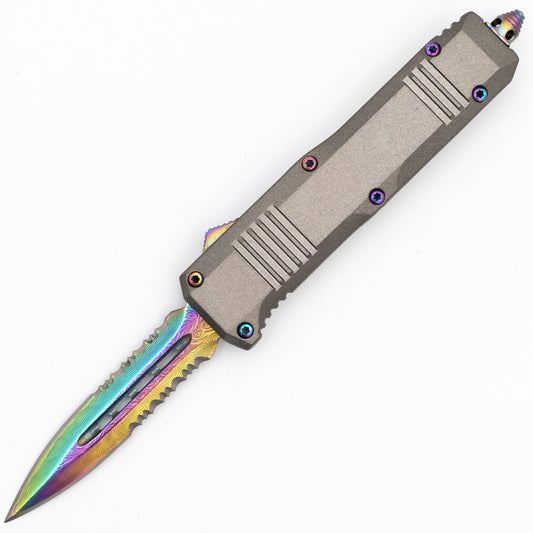 6.75" Antidote Titanium Damascus Steel Compact Out The Front Knife