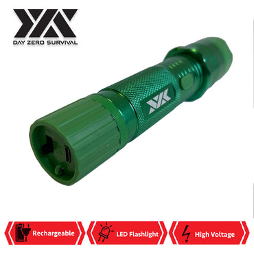 DZS Green Metal Stun Gun 10 Million Volt Rechargeable with Flashlight