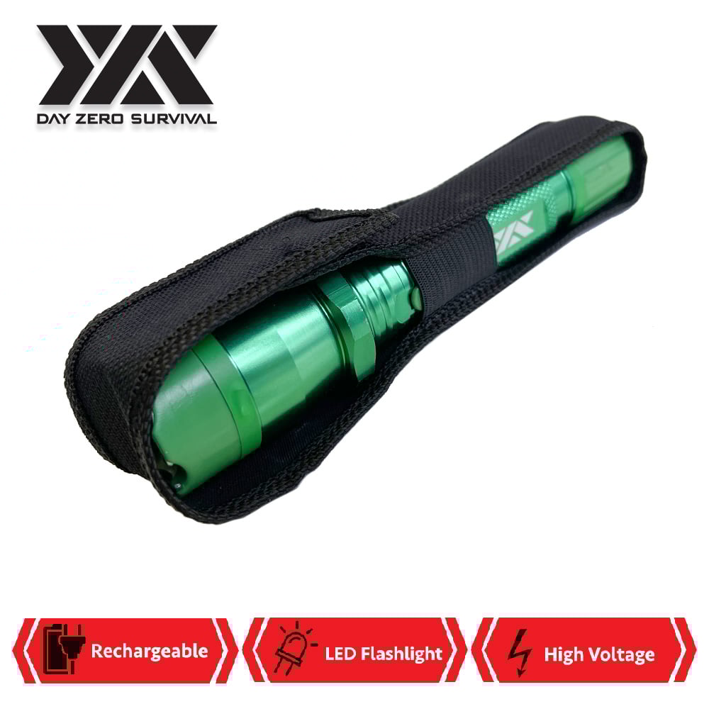 DZS Green Metal Stun Gun 10 Million Volt Rechargeable with Flashlight
