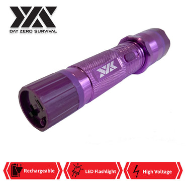DZS Purple Metal Stun Gun 10 Million Volt Rechargeable with Flashlight