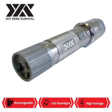 DZS Silver Metal Stun Gun 10 Million Volt Rechargeable with Flashlight