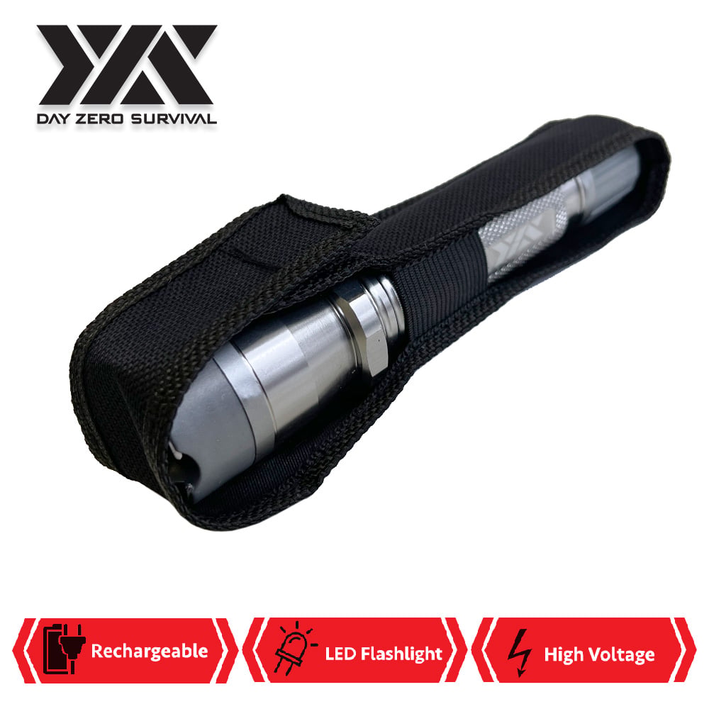 DZS Silver Metal Stun Gun 10 Million Volt Rechargeable with Flashlight