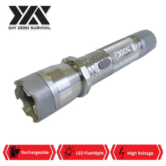 DZS Silver Metal Stun Gun 10 Million Volt Rechargeable with Flashlight