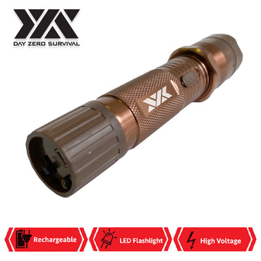 DZS Brown Metal Stun Gun 10 Million Volt Rechargeable with Flashlight