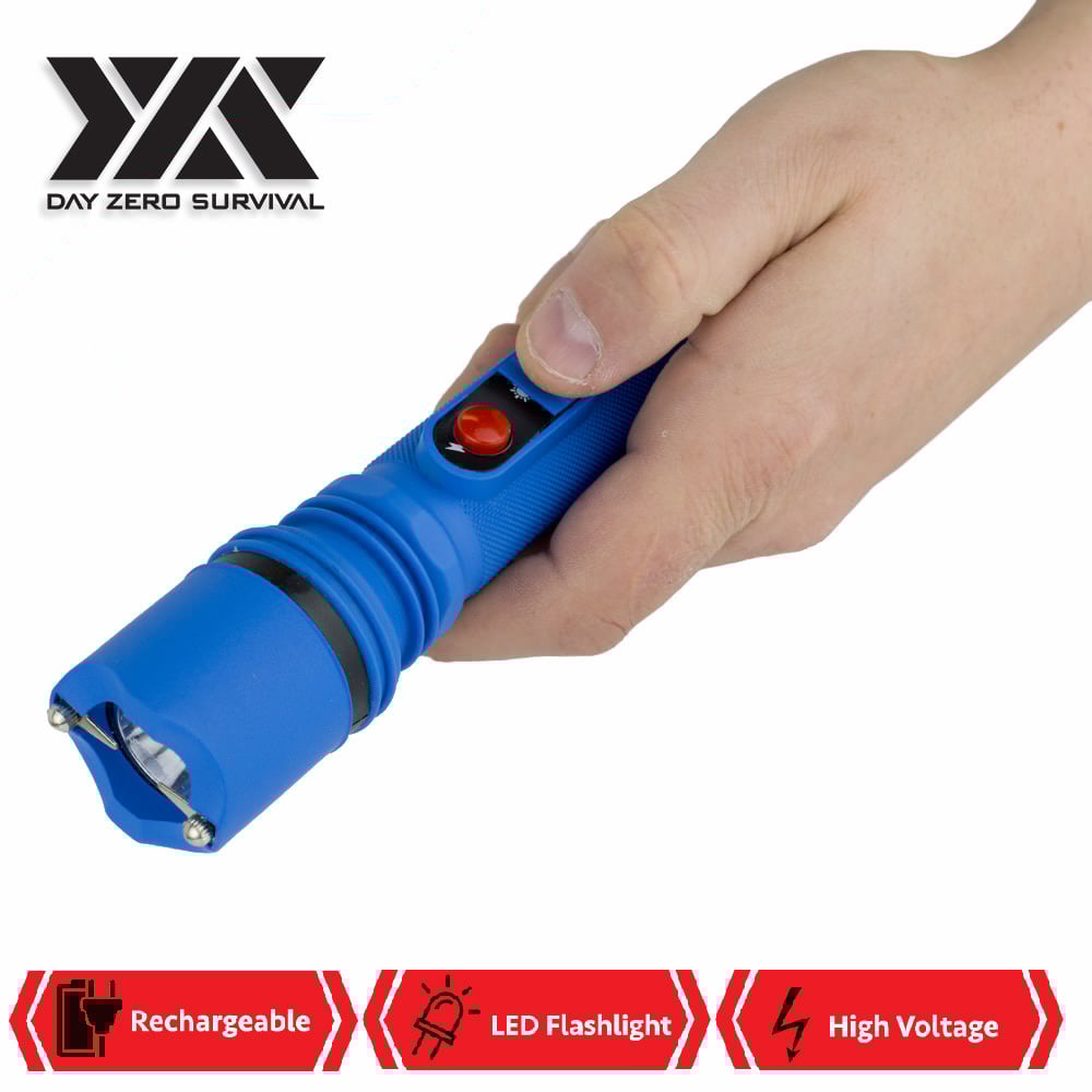 DZS Powerful 10 Million Volt LED Flashlight Stun Gun Rechargeable Blue