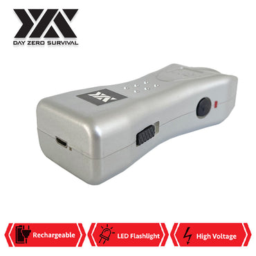 DZS Silver Slim Mini Rechargeable Stun Gun with LED Light