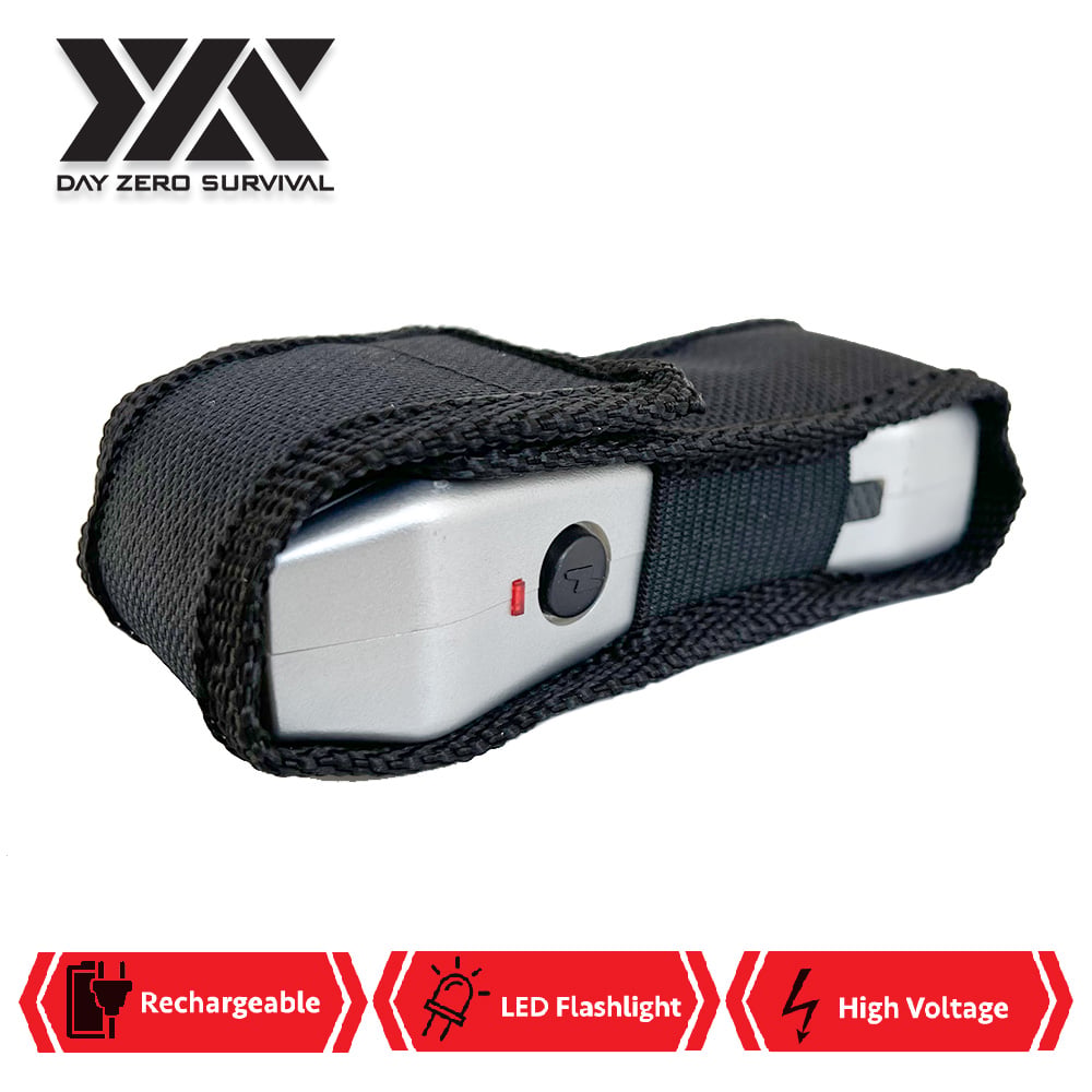 DZS Silver Slim Mini Rechargeable Stun Gun with LED Light