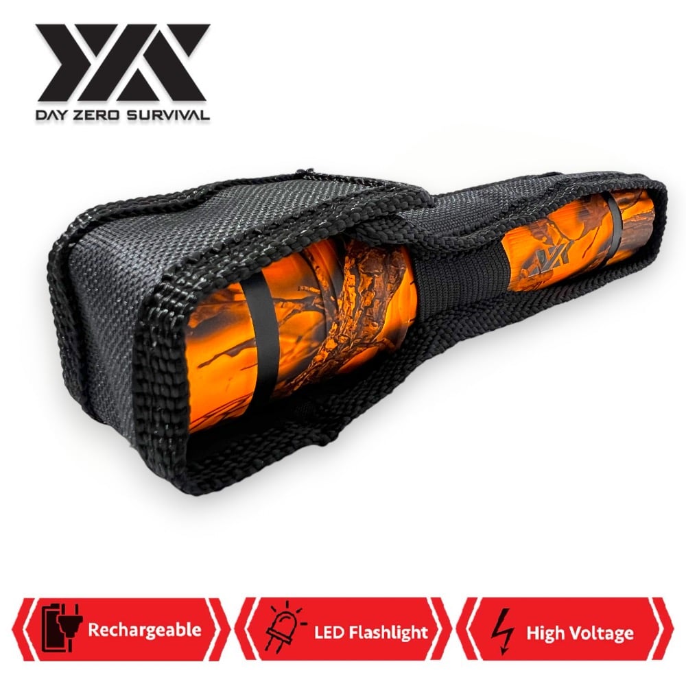 DZS Elite Force Orange Camo Stun Gun All Metal 10 Million Volt Rechargeable + LED Flashlight