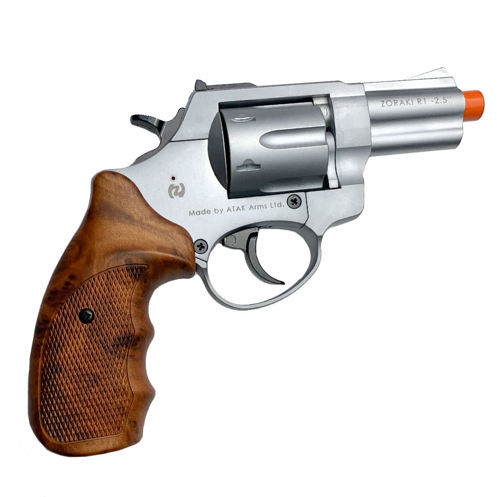 Zoraki R1 Silver 2.5" Barrel - Front Firing Blank Gun Revolver Simulated Wood Grips