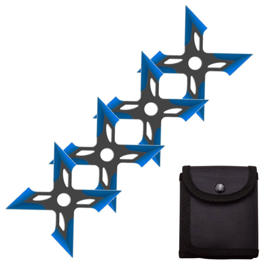 4 Pc Black/Blue Finish Four-Pointed X Throwing Ninja Stars Shuriken