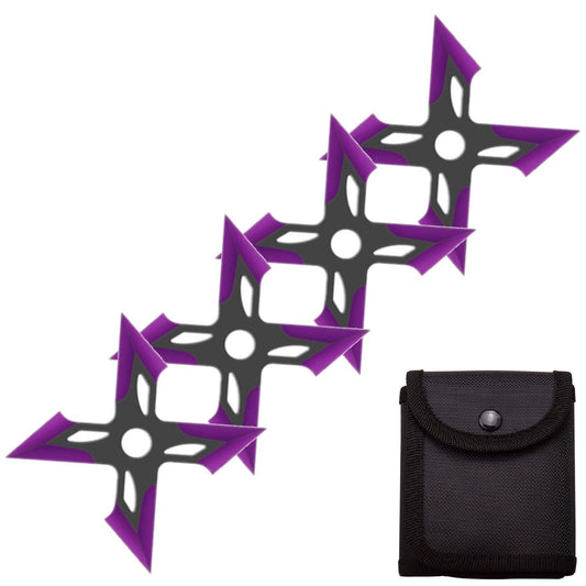 4 Pc Black/Purple Finish Four-Pointed X Throwing Ninja Stars Shuriken