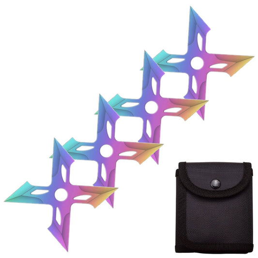 4 Pc Titanium Finish Four-Pointed X Throwing Ninja Stars Shuriken
