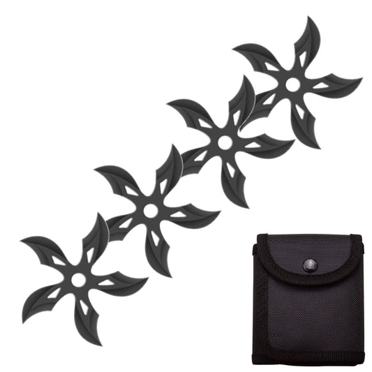4 PC Set Black Ninja Throwing Stars Anime Shuriken Knife Curve Blade Five-Sided