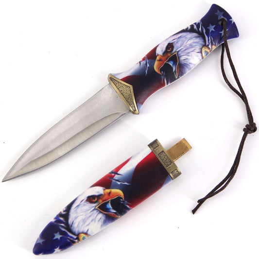 8 Inch Double Edge Blade American Bald Eagle Boot Knife With Clip