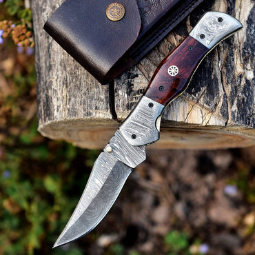 9" Damascus Steel Custom Handmade Folding Pocket Knife