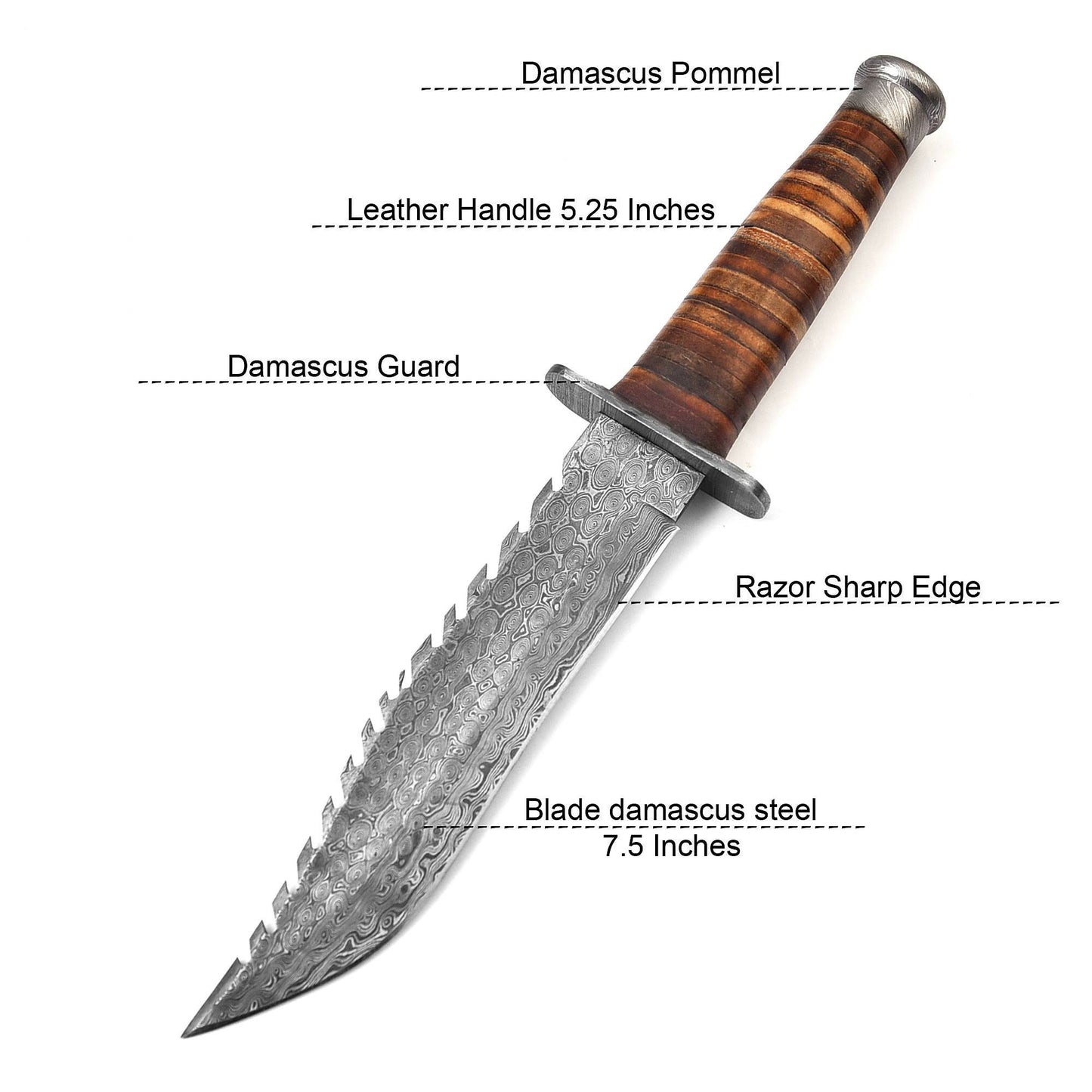 13" Damascus Steel Custom Handmade Military Bowie Fixed Blade Knife