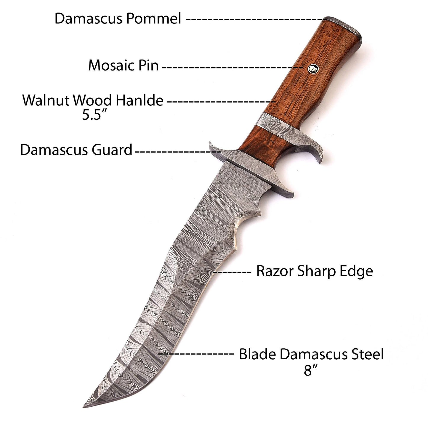 13.5" Damascus Steel Custom Handmade Military Bowie Knife