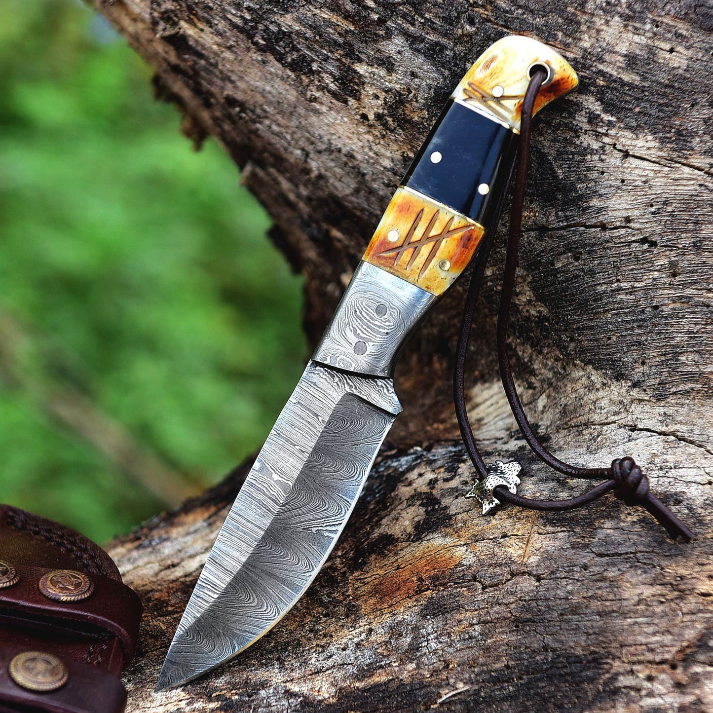 8" Custom Handmade Damascus Steel Hunting Skinning Knife