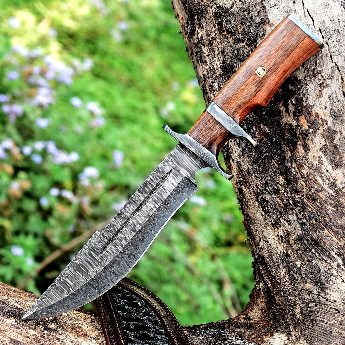 13.5" Damascus Steel Custom Handmade Fixed Blade Bowie Knife
