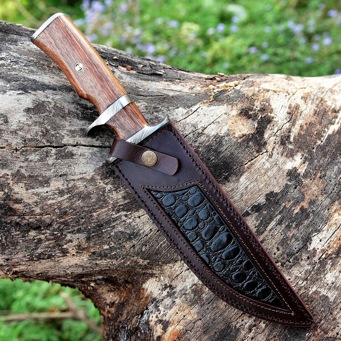 13.5" Damascus Steel Custom Handmade Fixed Blade Bowie Knife