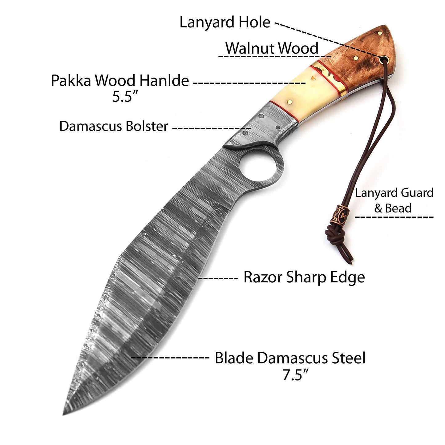 13" Damascus Steel Custom Handmade Kukri Machete Hunting Knife