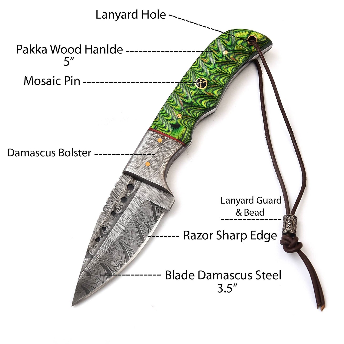 9 Inch Custom Handmade Damascus Steel Hunting Skinning Knife