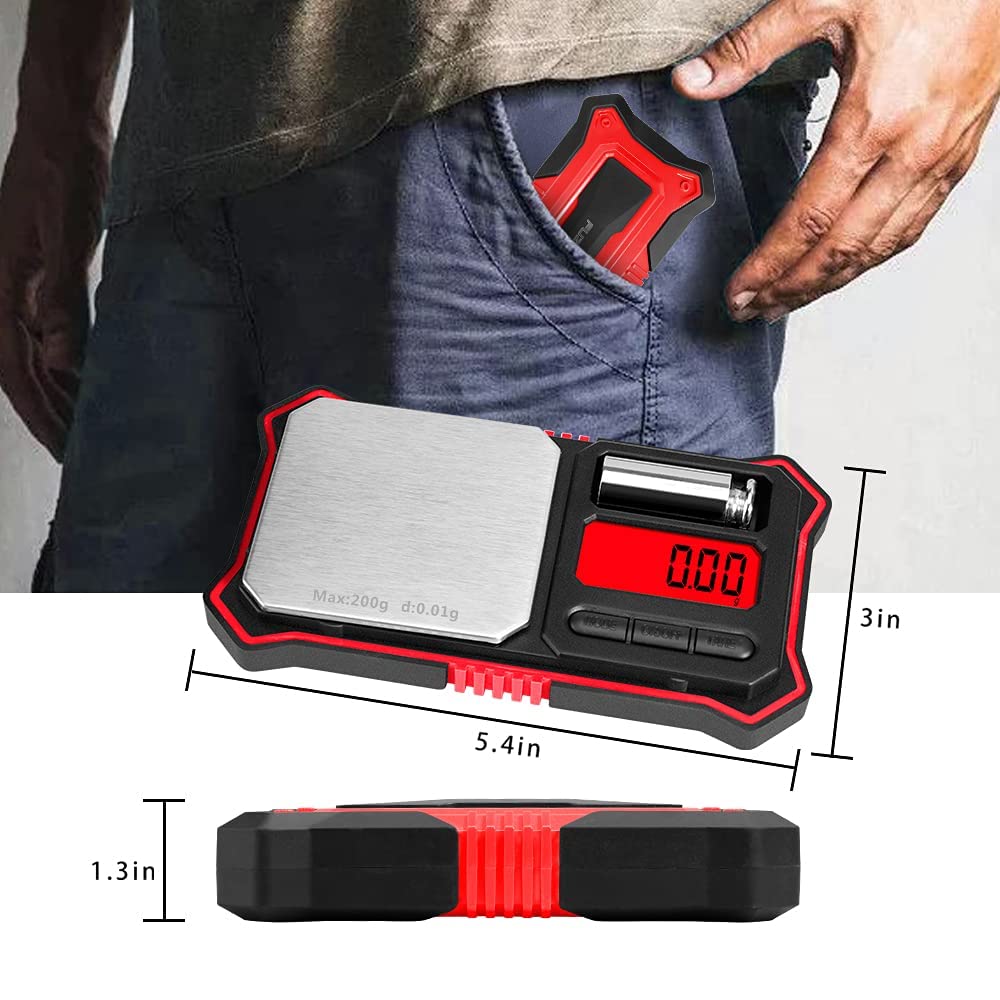 Fuzion Digital Pocket Scale, 200g x 0.01g Jewelry Gram Scale Red