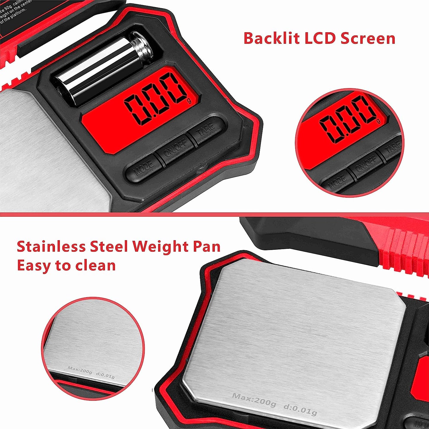 Fuzion Digital Pocket Scale, 200g x 0.01g Jewelry Gram Scale Red