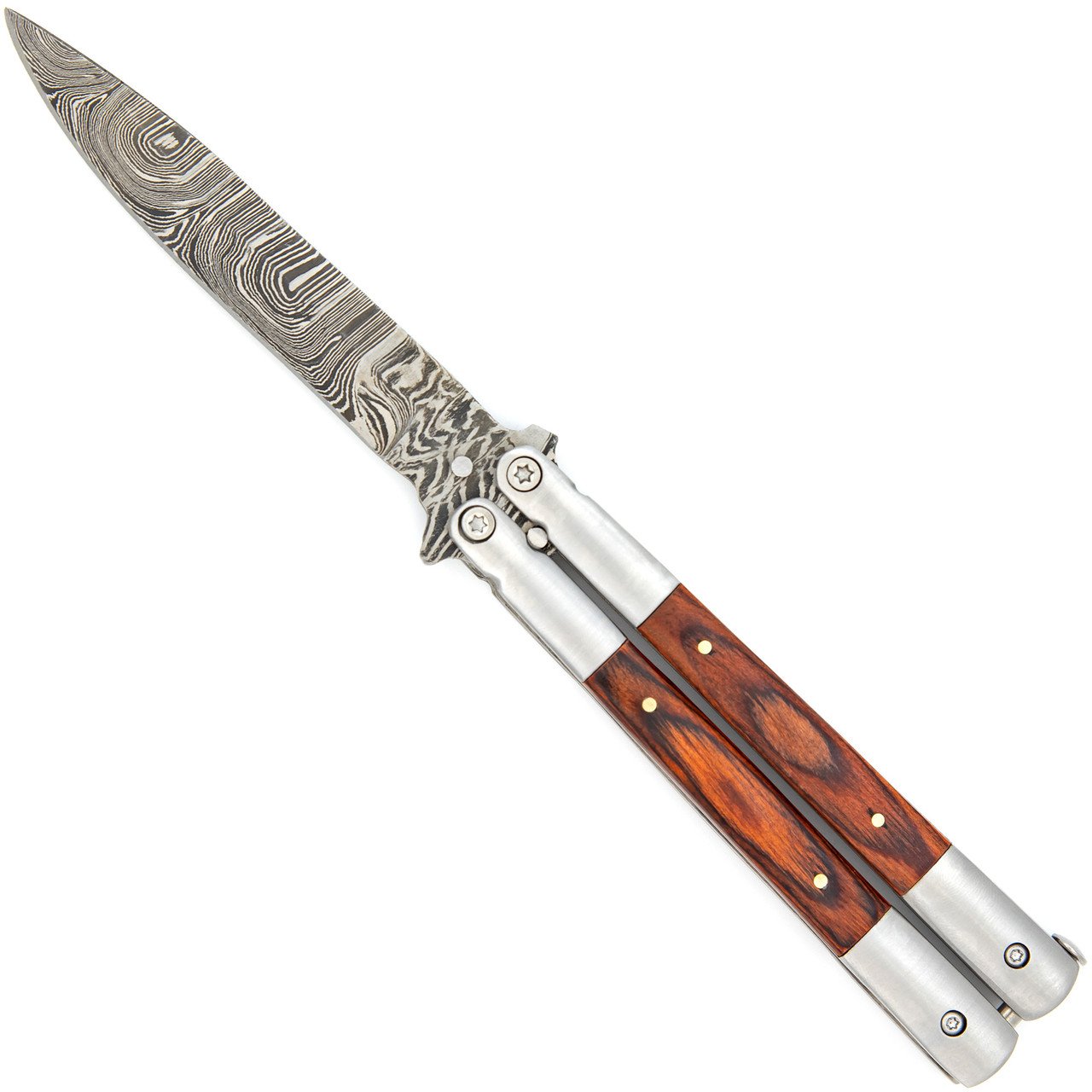Damascus Steel Clip Point Butterfly Balisong Knife Flipper