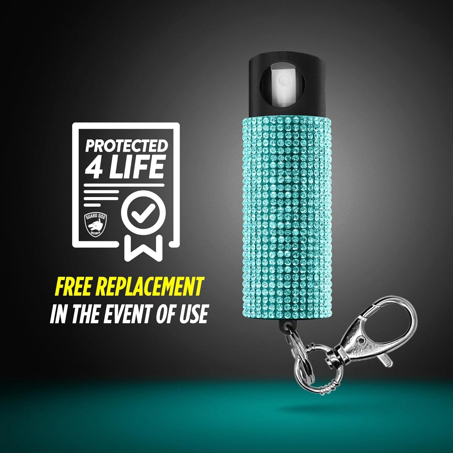 Bling It On Key Ring Self Defense Pepper Spray Teal Jeweled Cary Case