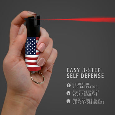 USA Flag Keychain Mini Pepper Spray for Self Defense - Safety Twist Top to Prevent Accident