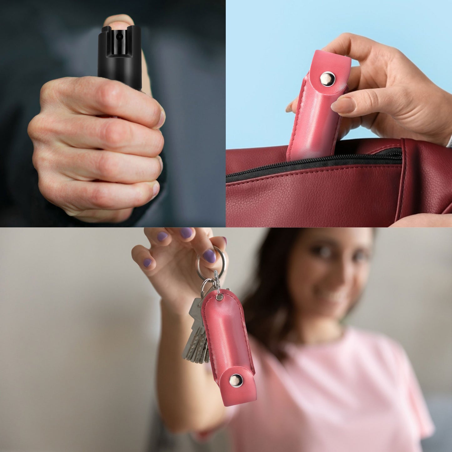 Light Pink Personal Defense Pepper Spray OC-18 1/2 oz - Leather Case