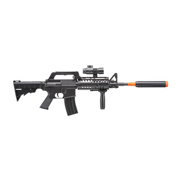 M4 S-System TacSpec Spring Airsoft Rifle with Red Dot Scope, Flashlight, and Foregrip